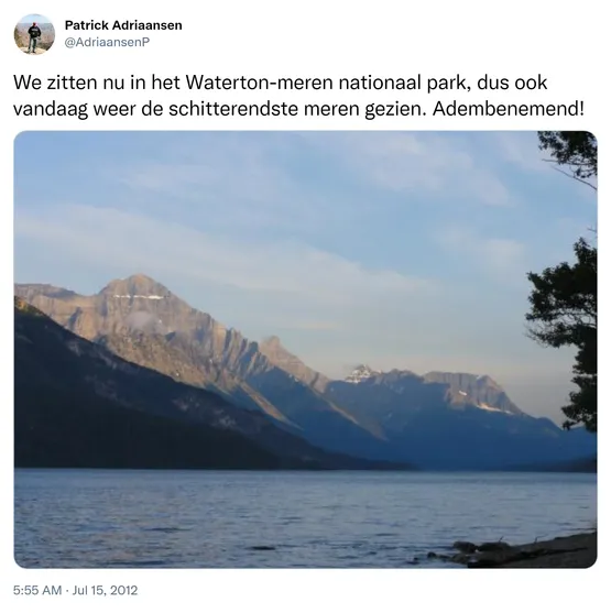 We zitten nu in het Waterton-meren nationaal park, dus ook vandaag weer de schitterendste meren gezien. Adembenemend! http://t.co/Qke7c2h2