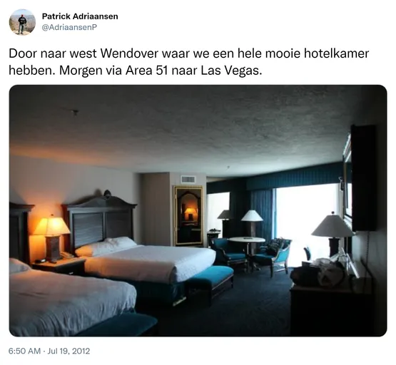 Door naar west Wendover waar we een hele mooie hotelkamer hebben. Morgen via Area 51 naar Las Vegas. http://t.co/itxILX9P