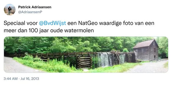 Speciaal voor @BvdWijst een NatGeo waardige foto van een meer dan 100 jaar oude watermolen http://t.co/X4dM1IBSwr
