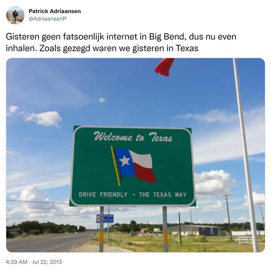 Gisteren geen fatsoenlijk internet in Big Bend, dus nu even inhalen. Zoals gezegd waren we gisteren in Texas http://t.co/tFvFzyQLeO
