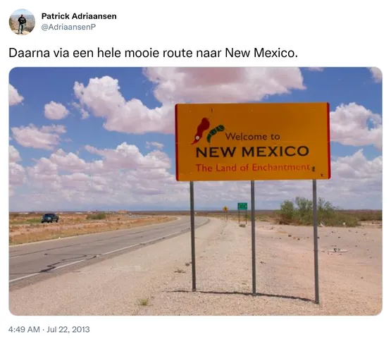 Daarna via een hele mooie route naar New Mexico. http://t.co/xWPu5SF5Em
