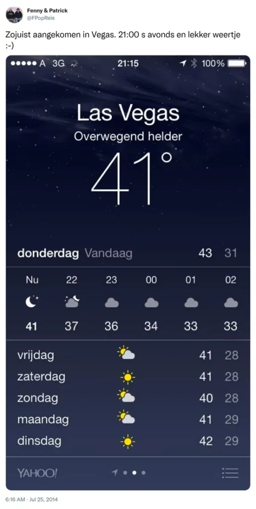Zojuist aangekomen in Vegas. 21:00 s avonds en lekker weertje :-) http://t.co/5vhJGTkUIv
