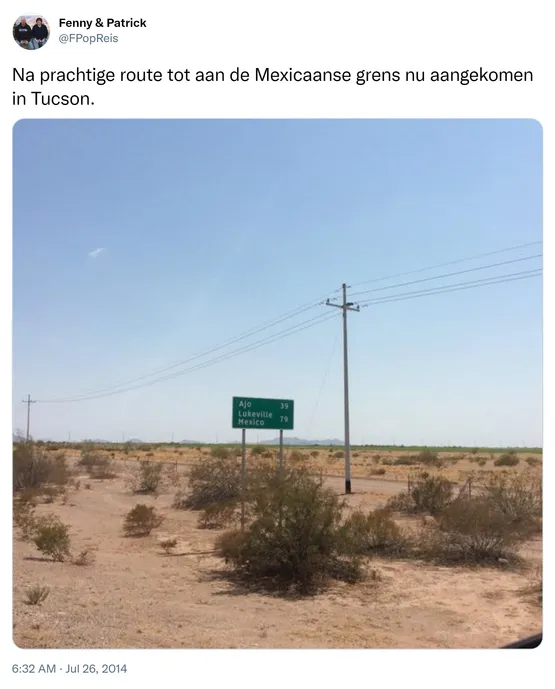 Na prachtige route tot aan de Mexicaanse grens nu aangekomen in Tucson. http://t.co/YQMQCc0Fuf

