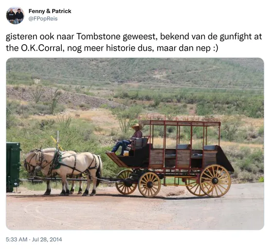 gisteren ook naar Tombstone geweest, bekend van de gunfight at the O.K.Corral, nog meer historie dus, maar dan nep :) http://t.co/YQS55WctKa

