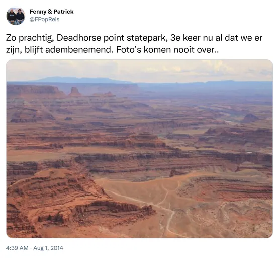 Zo prachtig, Deadhorse point statepark, 3e keer nu al dat we er zijn, blijft adembenemend. Foto’s komen nooit over.. http://t.co/eZjoKFKb9b 