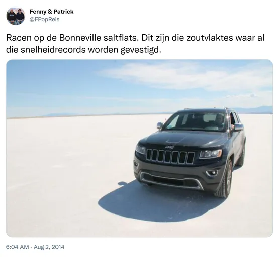 Racen op de Bonneville saltflats. Dit zijn die zoutvlaktes waar al die snelheidrecords worden gevestigd. http://t.co/T8KGXCBo4R
