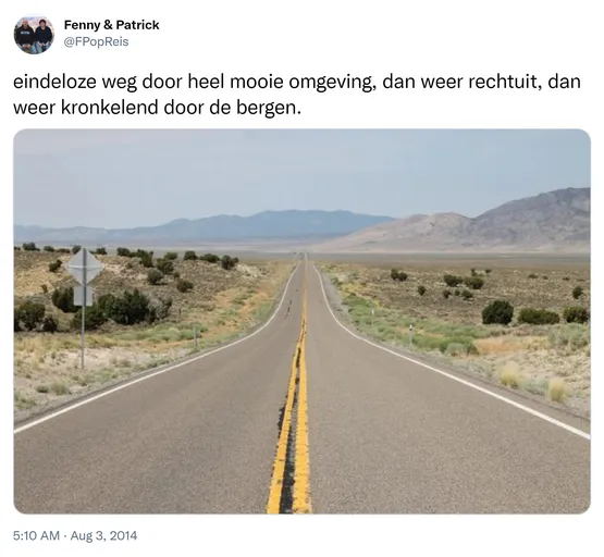eindeloze weg door heel mooie omgeving, dan weer rechtuit, dan weer kronkelend door de bergen. http://t.co/Tvm5I8ZqnP
