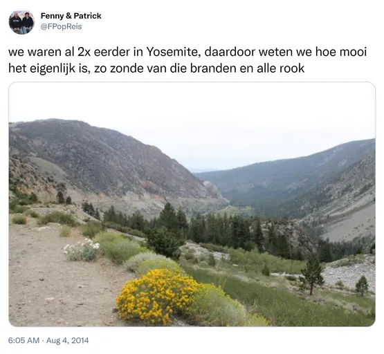 we waren al 2x eerder in Yosemite, daardoor weten we hoe mooi het eigenlijk is, zo zonde van die branden en alle rook http://t.co/ejNuY1K9iP
