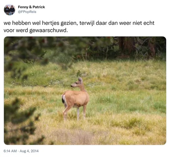 we hebben wel hertjes gezien, terwijl daar dan weer niet echt voor werd gewaarschuwd. http://t.co/A3jPAvbI67
