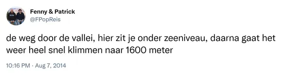 de weg door de vallei, hier zit je onder zeeniveau, daarna gaat het weer heel snel klimmen naar 1600 meter 