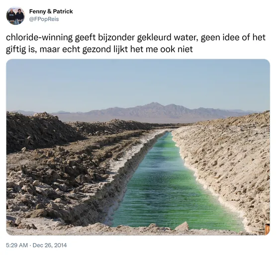 chloride-winning geeft bijzonder gekleurd water, geen idee of het giftig is, maar echt gezond lijkt het me ook niet http://t.co/Ui9TPqEZkx 