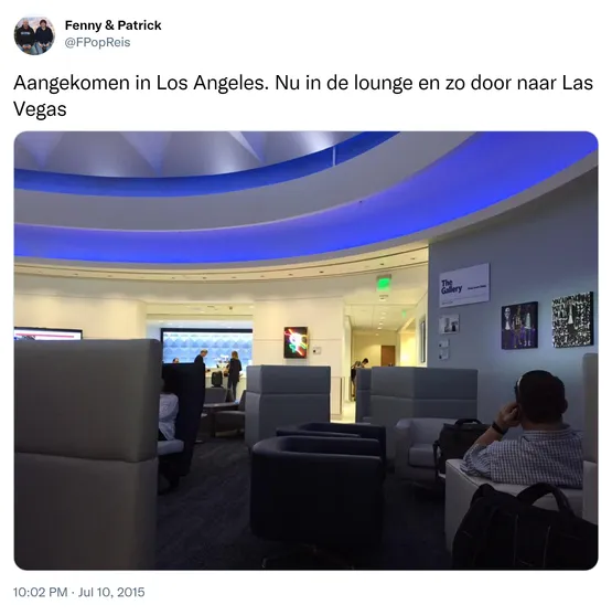 Aangekomen in Los Angeles. Nu in de lounge en zo door naar Las Vegas http://t.co/YfvxOKga7T
