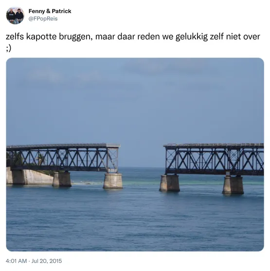 zelfs kapotte bruggen, maar daar reden we gelukkig zelf niet over ;) http://t.co/cjEoC9DU3h 