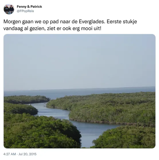 Morgen gaan we op pad naar de Everglades. Eerste stukje vandaag al gezien, ziet er ook erg mooi uit! http://t.co/AmfGruV4QX 