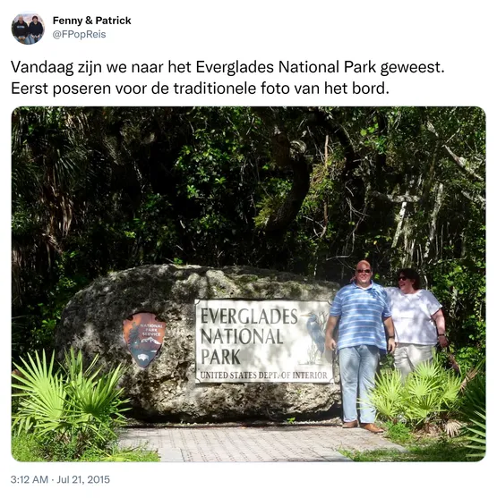 Vandaag zijn we naar het Everglades National Park geweest. Eerst poseren voor de traditionele foto van het bord. http://t.co/tfTMziXh3L