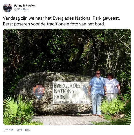 Vandaag zijn we naar het Everglades National Park geweest. Eerst poseren voor de traditionele foto van het bord. http://t.co/tfTMziXh3L