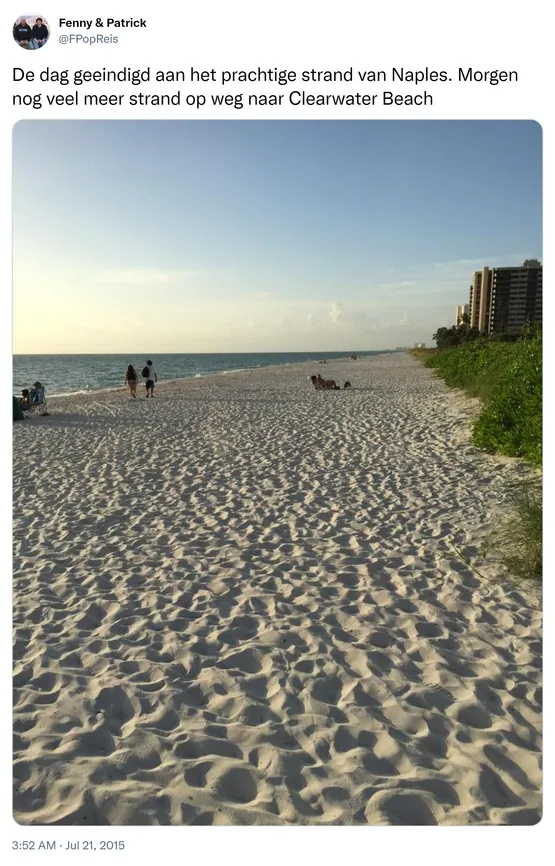 De dag geeindigd aan het prachtige strand van Naples. Morgen nog veel meer strand op weg naar Clearwater Beach http://t.co/T7ePp8Qf2k