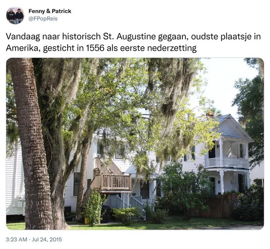 Vandaag naar historisch St. Augustine gegaan, oudste plaatsje in Amerika, gesticht in 1556 als eerste nederzetting http://t.co/IJqHyi0PGK
