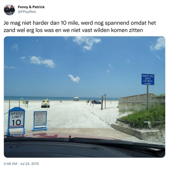 Je mag niet harder dan 10 mile, werd nog spannend omdat het zand wel erg los was en we niet vast wilden komen zitten http://t.co/3NTWfgA94e
