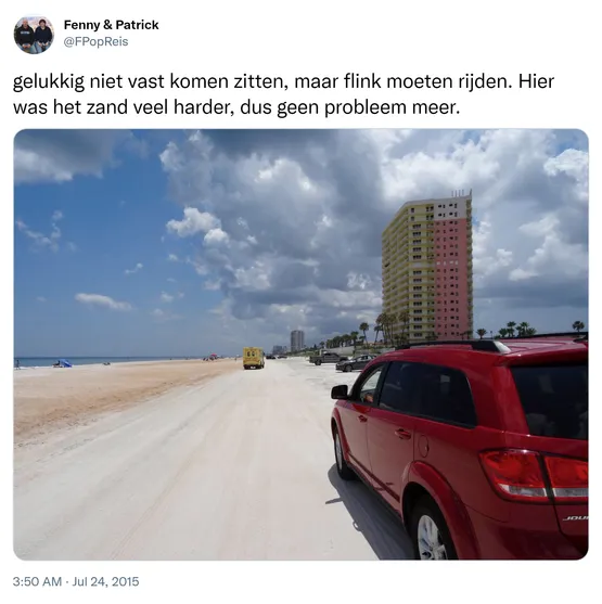 gelukkig niet vast komen zitten, maar flink moeten rijden. Hier was het zand veel harder, dus geen probleem meer. http://t.co/izYJpEmJ5i 