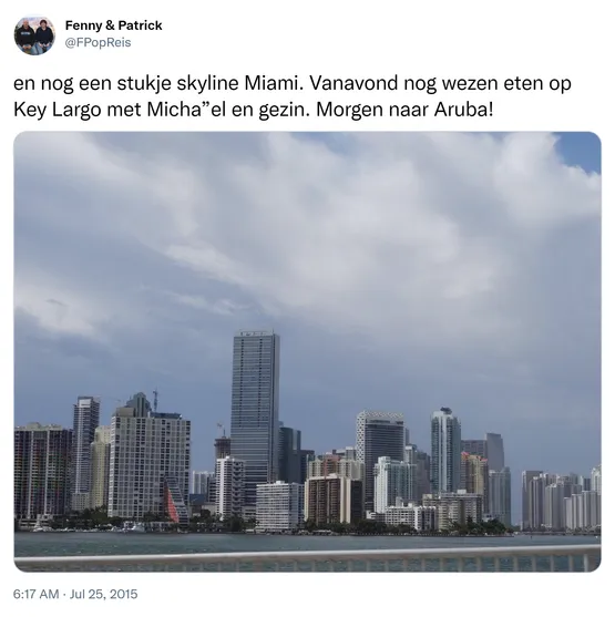 en nog een stukje skyline Miami. Vanavond nog wezen eten op Key Largo met Micha”el en gezin. Morgen naar Aruba! http://t.co/zOIWq9I2kc