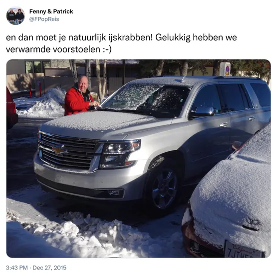 en dan moet je natuurlijk ijskrabben! Gelukkig hebben we verwarmde voorstoelen :-) https://t.co/5CgaC0tyEl
