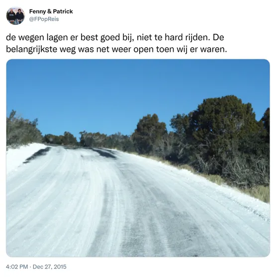 de wegen lagen er best goed bij, niet te hard rijden. De belangrijkste weg was net weer open toen wij er waren. https://t.co/KvBZwFXeMQ
