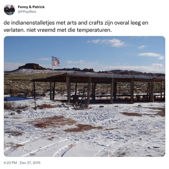 de indianenstalletjes met arts and crafts zijn overal leeg en verlaten. niet vreemd met die temperaturen. https://t.co/coe9GzHf7o
