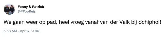 We gaan weer op pad, heel vroeg vanaf van der Valk bij Schiphol!
