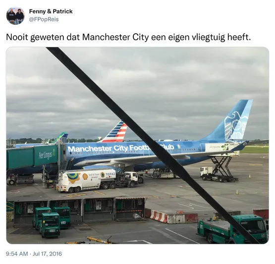 Nooit geweten dat Manchester City een eigen vliegtuig heeft. https://t.co/ijjmBWkMIp
