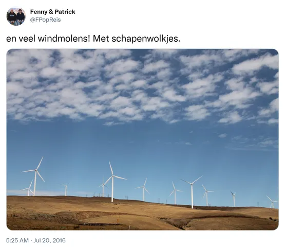 en veel windmolens! Met schapenwolkjes. https://t.co/WNd6labWwL 