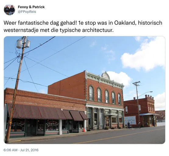 Weer fantastische dag gehad! 1e stop was in Oakland, historisch westernstadje met die typische architectuur. https://t.co/YEAvPsWvnu
