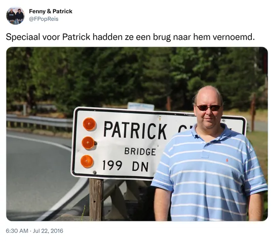 Speciaal voor Patrick hadden ze een brug naar hem vernoemd. https://t.co/EMw8HshMq3 