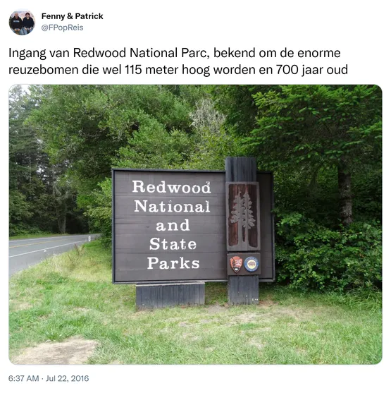 Ingang van Redwood National Parc, bekend om de enorme reuzebomen die wel 115 meter hoog worden en 700 jaar oud https://t.co/egfm6E0gtM 