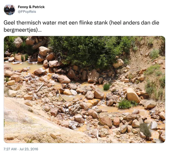 Geel thermisch water met een flinke stank (heel anders dan die bergmeertjes)… https://t.co/Ch6yH8KPLa 