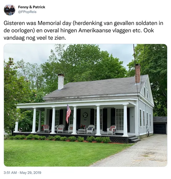 Gisteren was Memorial day (herdenking van gevallen soldaten in de oorlogen) en overal hingen Amerikaanse vlaggen etc. Ook vandaag nog veel te zien. https://t.co/OarwesIKsI
