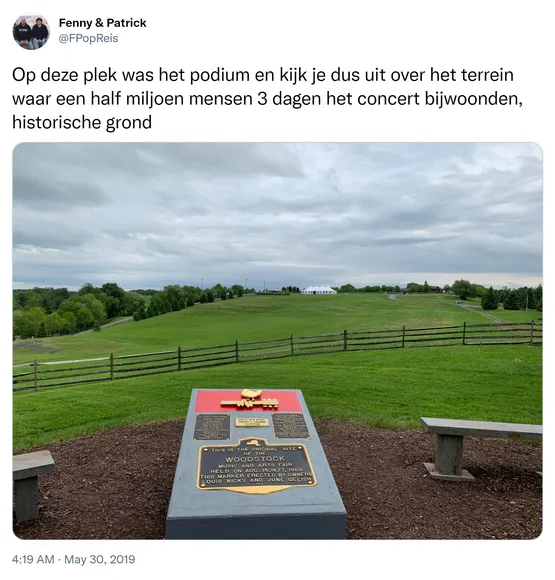 Op deze plek was het podium en kijk je dus uit over het terrein waar een half miljoen mensen 3 dagen het concert bijwoonden, historische grond https://t.co/LE7ykKBANM 