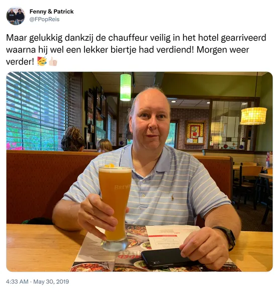 Maar gelukkig dankzij de chauffeur veilig in het hotel gearriveerd waarna hij wel een lekker biertje had verdiend! Morgen weer verder! 🥳👍🏻 https://t.co/xwuKyzvQIL
