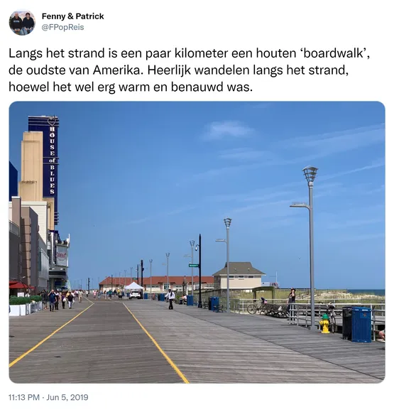 Langs het strand is een paar kilometer een houten ‘boardwalk’, de oudste van Amerika. Heerlijk wandelen langs het strand, hoewel het wel erg warm en benauwd was. https://t.co/B1zvfhiuWm
