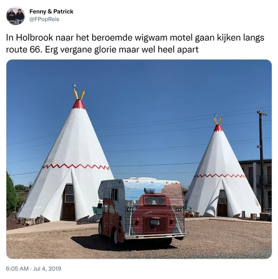 In Holbrook naar het beroemde wigwam motel gaan kijken langs route 66. Erg vergane glorie maar wel heel apart https://t.co/kH5MjUvCa9 