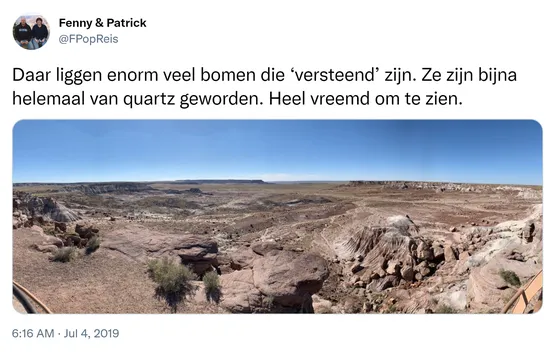 Daar liggen enorm veel bomen die ‘versteend’ zijn. Ze zijn bijna helemaal van quartz geworden. Heel vreemd om te zien. https://t.co/8RJPGXPiG9 