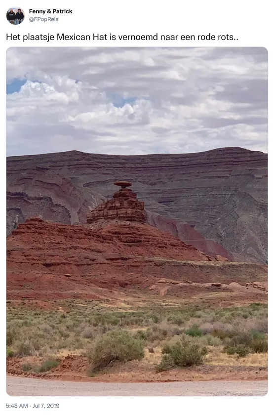 Het plaatsje Mexican Hat is vernoemd naar een rode rots.. https://t.co/YLtwDedbu1 