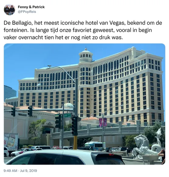 De Bellagio, het meest iconische hotel van Vegas, bekend om de fonteinen. Is lange tijd onze favoriet geweest, vooral in begin vaker overnacht tien het er nog niet zo druk was. https://t.co/Hb3K54ESuc 