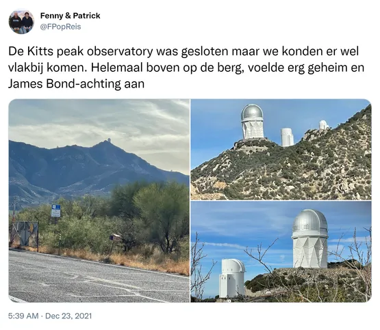 De Kitts peak observatory was gesloten maar we konden er wel vlakbij komen. Helemaal boven op de berg, voelde erg geheim en James Bond-achting aan https://t.co/kWKXmn2MJ9