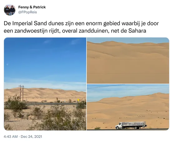 De Imperial Sand dunes zijn een enorm gebied waarbij je door een zandwoestijn rijdt, overal zandduinen, net de Sahara https://t.co/zAzuj20LLB