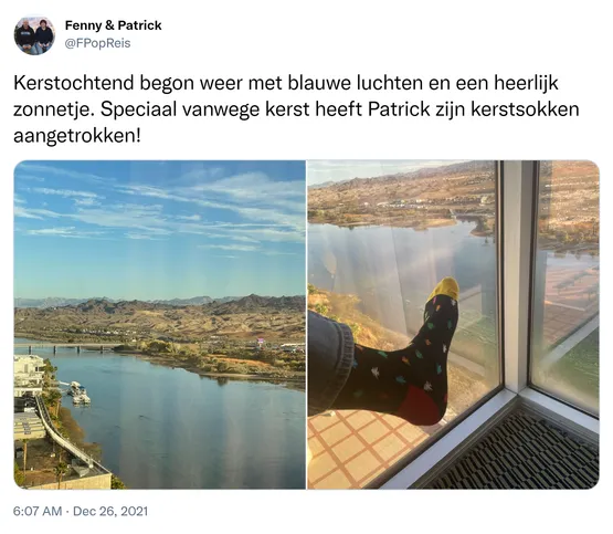 Kerstochtend begon weer met blauwe luchten en een heerlijk zonnetje. Speciaal vanwege kerst heeft Patrick zijn kerstsokken aangetrokken! https://t.co/yR5whq7S9u
