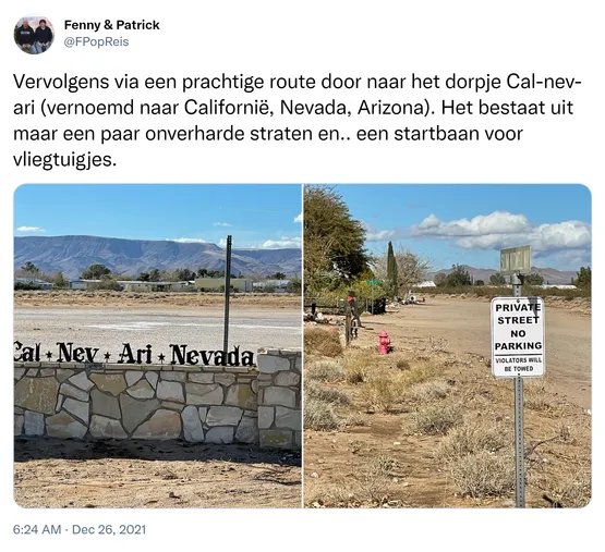 Vervolgens via een prachtige route door naar het dorpje Cal-nev-ari (vernoemd naar Californië, Nevada, Arizona). Het bestaat uit maar een paar onverharde straten en.. een startbaan voor vliegtuigjes. https://t.co/5xJjhjwNBT

