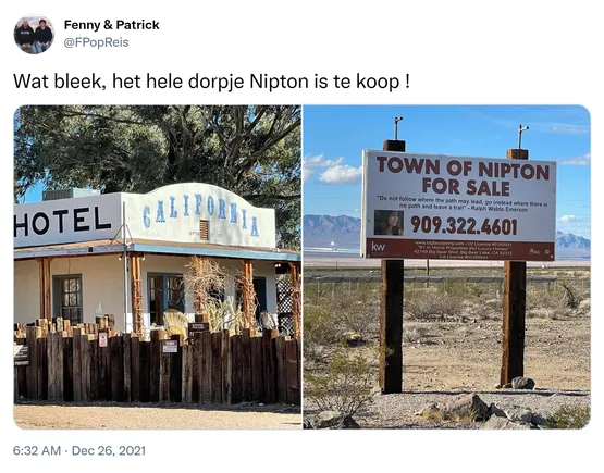 Wat bleek, het hele dorpje Nipton is te koop ! https://t.co/KZyZjAYvFS
