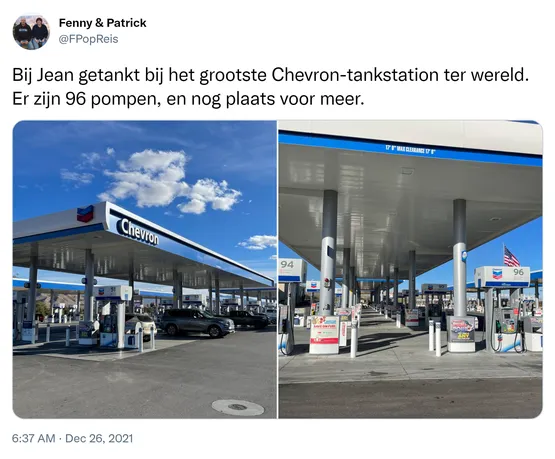 Bij Jean getankt bij het grootste Chevron-tankstation ter wereld. Er zijn 96 pompen, en nog plaats voor meer. https://t.co/2bW2MDbXcu