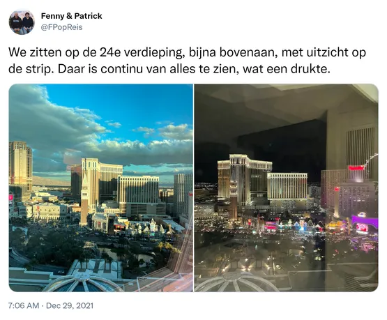 We zitten op de 24e verdieping, bijna bovenaan, met uitzicht op de strip. Daar is continu van alles te zien, wat een drukte. https://t.co/p7HxmeGda3